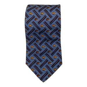 Brooks Brothers Makers Light Blue with Baseball Caps and Bats 100% Silk Neck Tie